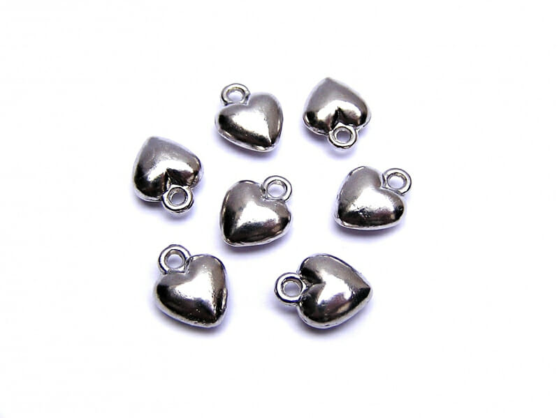 Přívěsek, tvar srdce, rozměr 10x12x5mm, barva platina 1 Přívěsek, tvar srdce, rozměr 10x12x5mm, barva platina